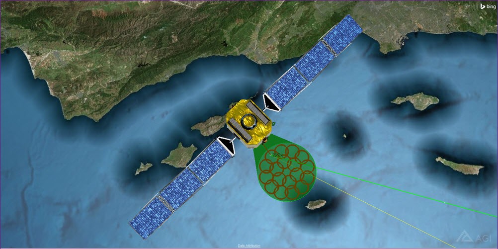 A LEO satellite with a spotbeam antenna