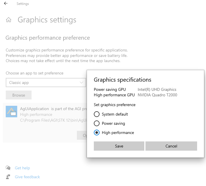 High Performance Graphics Setting