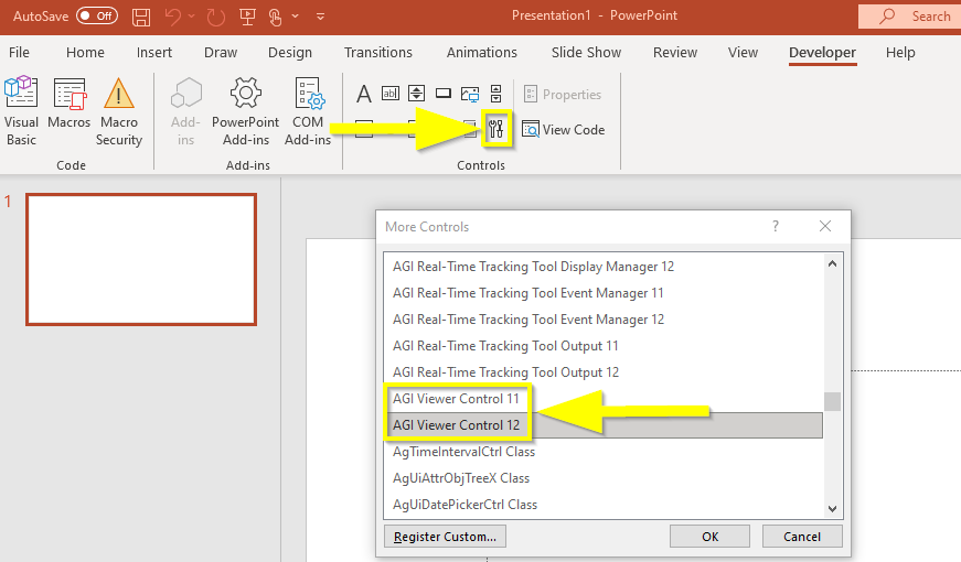 PowerPoint AGI Viewer Control Selection