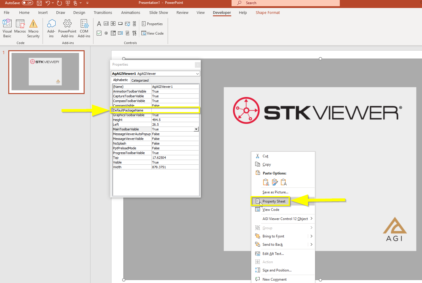 Properties Window Selection