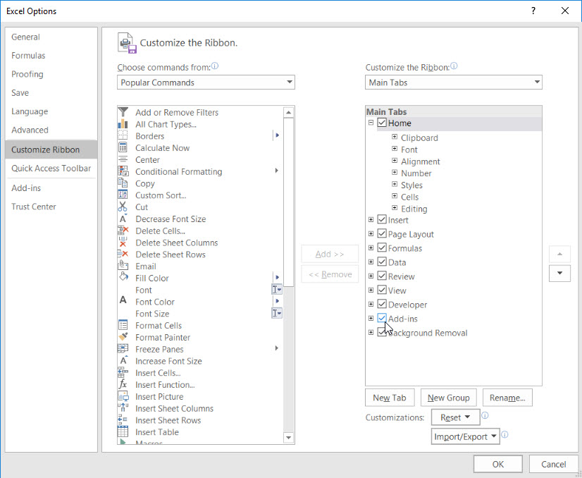 Add-in tab