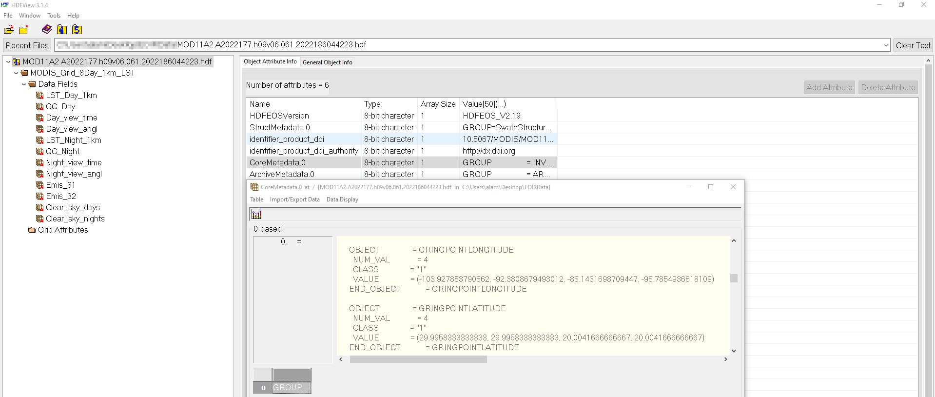 Extracting corner coordinate metadata