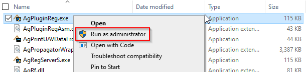 Run AgPluginReg.exe as administrator